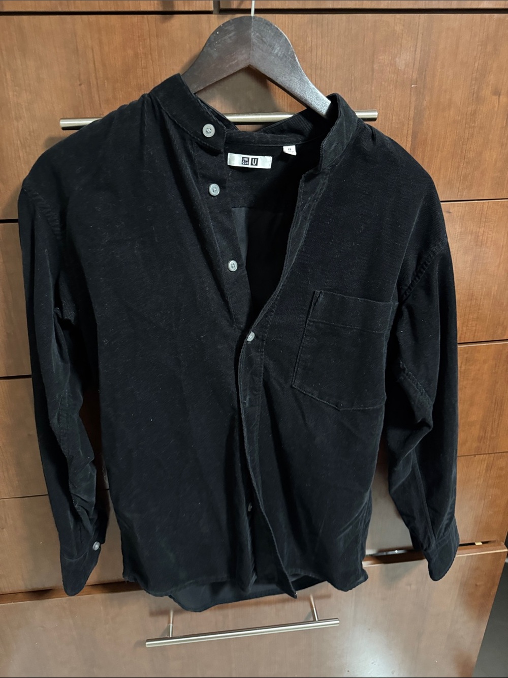 Uniqlo Black Corduroy Band-Collar Button Shirt
